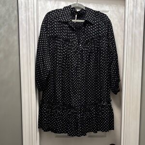 Black free people Polka Dot Button-Front Women’s Top